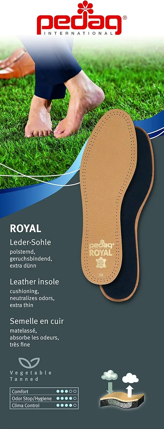 Pedag Royal | Genuine Lambskin Leather Insoles | Made in Germany | Vegetable-Tanned Leather | Activated Carbon for Anti-Odor | Latex Foam Padding | Thin & Absorbent | US Men 14/ EU 47 | Tan