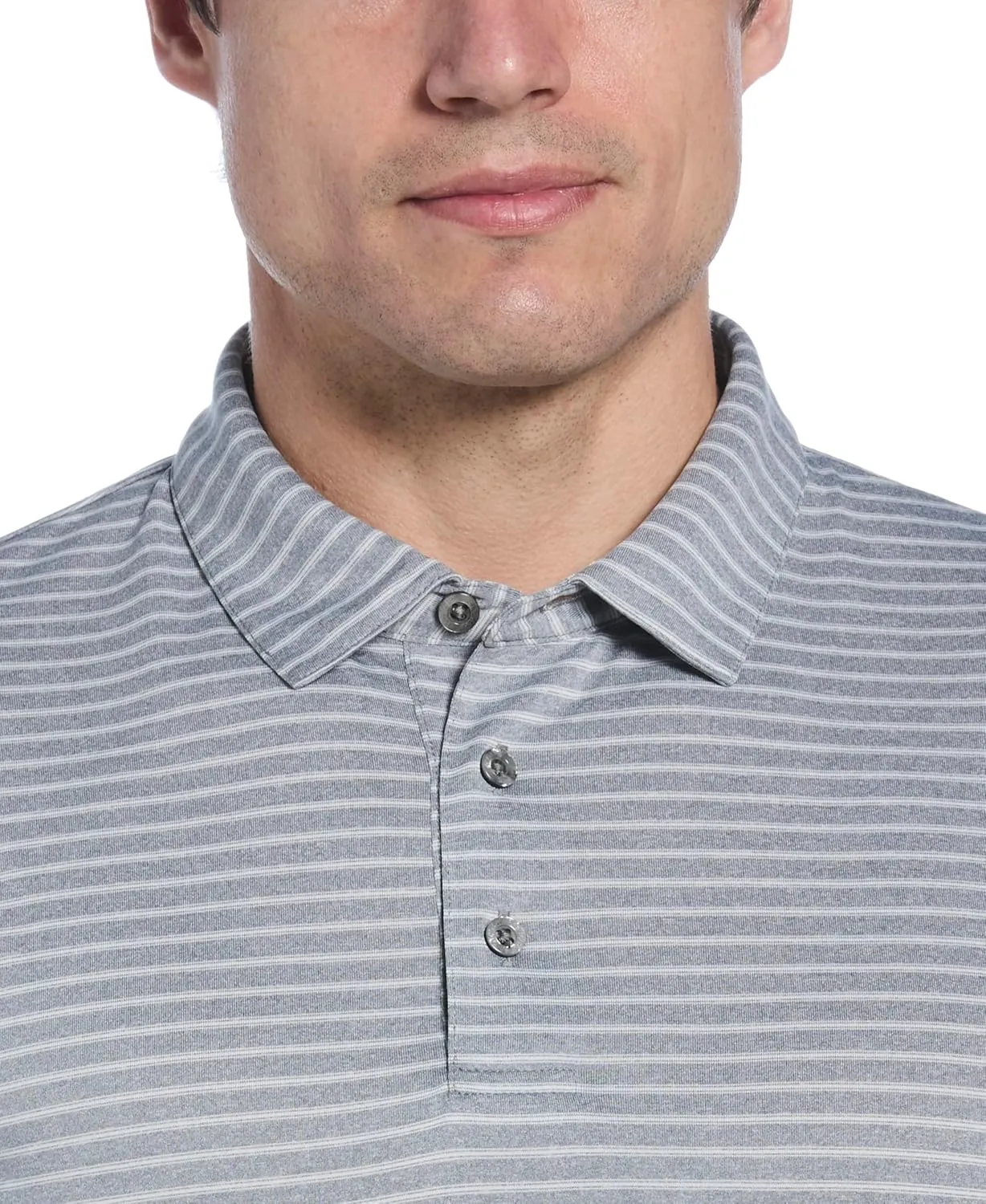 PGA TOUR Men's Heather Feeder Stripe Short Sleeve Golf Polo Shirt, Moisture-Wicking, Sun Protection, Stretch Shoulder Seams