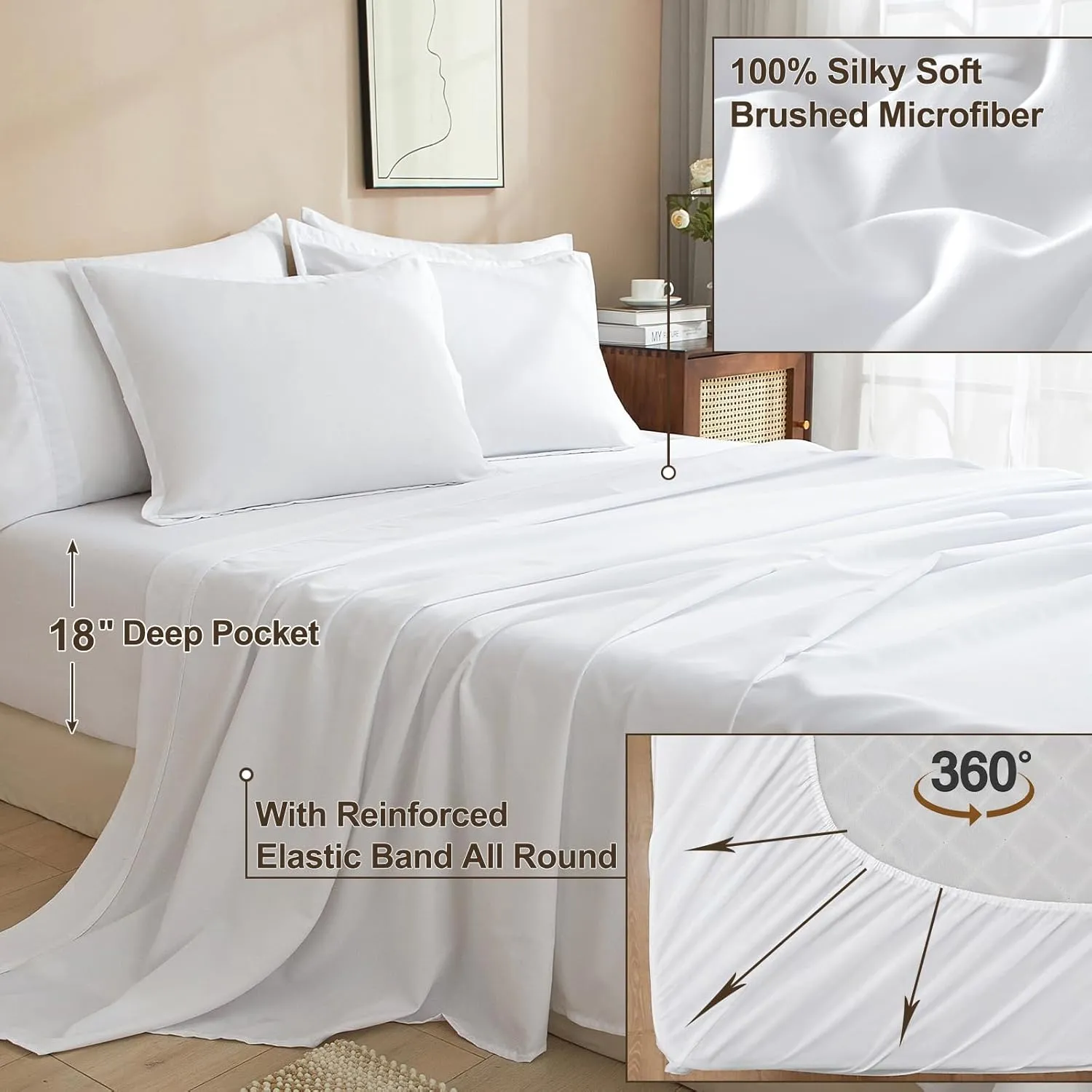 PHF 5 Pieces Twin Comforter Set, Lightweight Bed in A Bag & 18" Sheet Set for All Season, Ultra Soft Cozy Bedding with Comforter, Sheets, Pillowcases & Shams, White