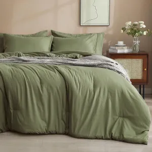PHF 7 Pieces Queen Comforter Set, Lightweight Bed in A Bag & 18" Sheet Set for All Season, Ultra Soft Cozy Bedding with Comforter, Sheets, Pillowcases & Shams, Olive Green