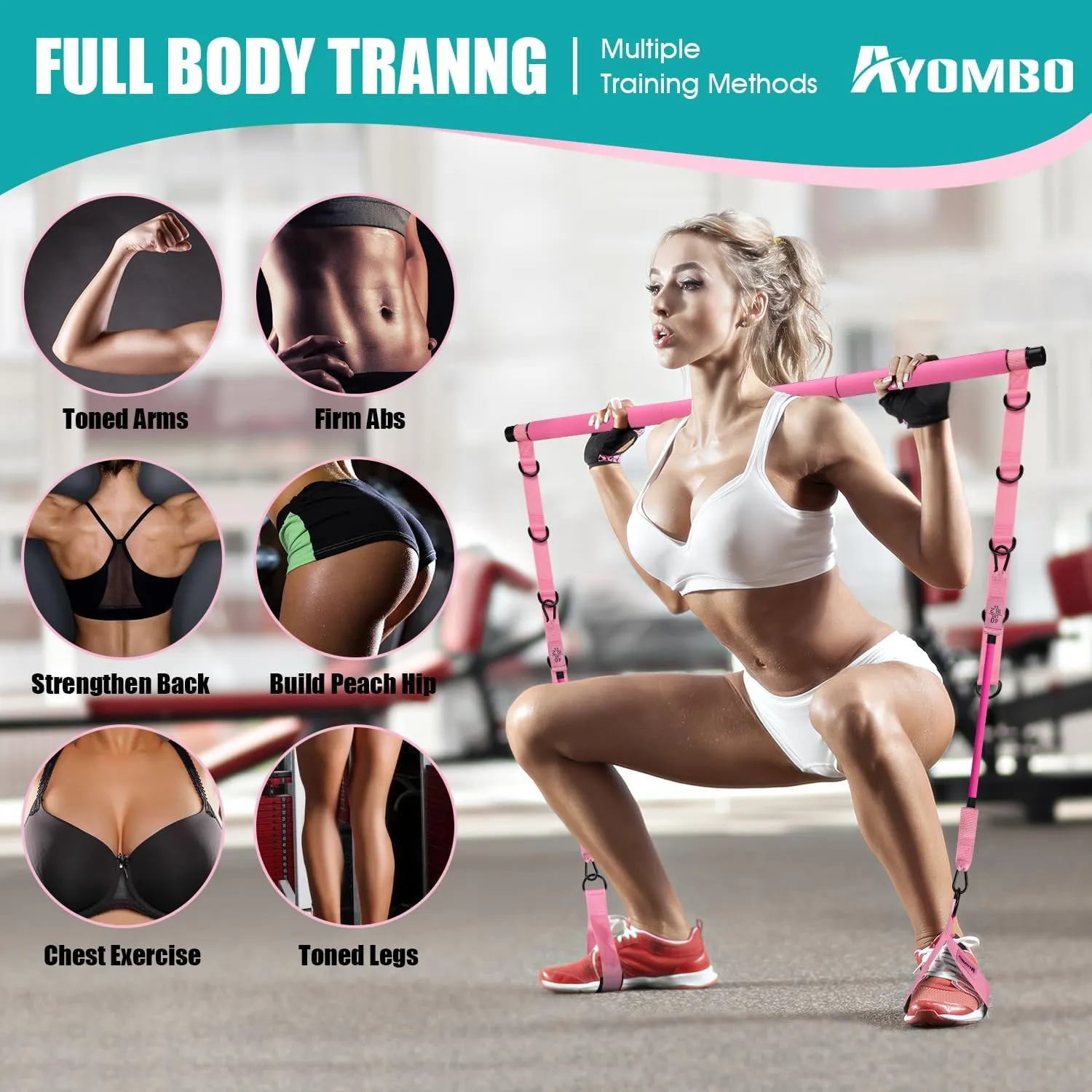 Pilates Bar Kit With Resistance Bands, Workout Equipment for Legs, Hip, Waist, Arm, Squats Exercise Equipment for Home Workouts, Adjustable 3-Section Bar Kit for Women & Men