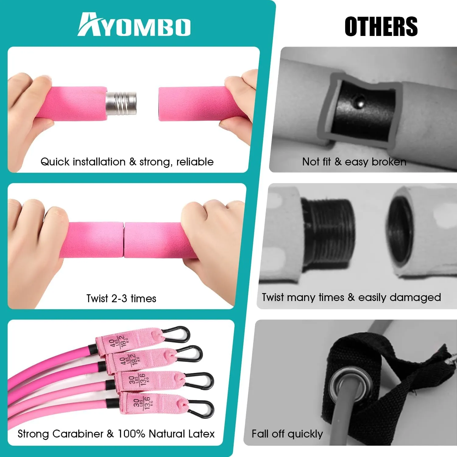 Pilates Bar Kit With Resistance Bands, Workout Equipment for Legs, Hip, Waist, Arm, Squats Exercise Equipment for Home Workouts, Adjustable 3-Section Bar Kit for Women & Men