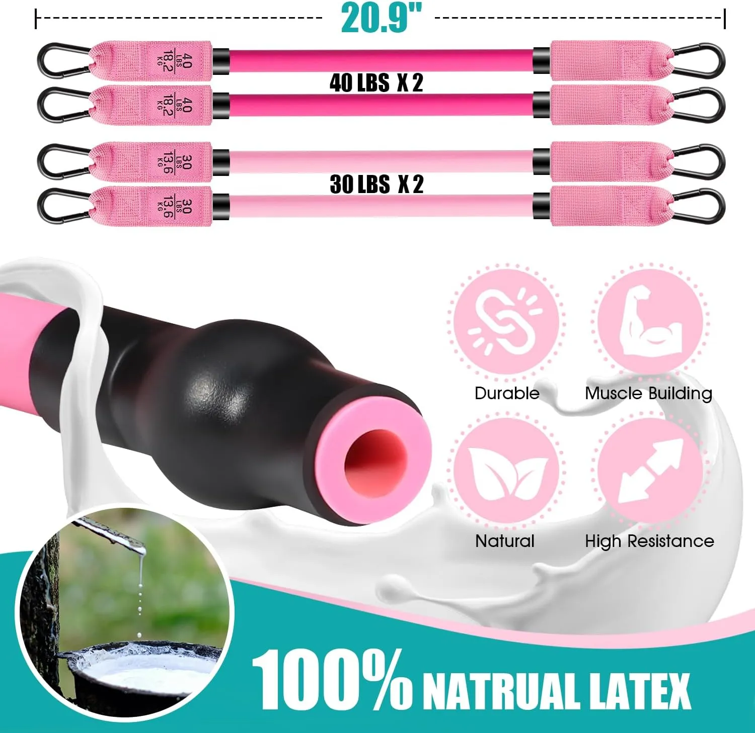 Pilates Bar Kit With Resistance Bands, Workout Equipment for Legs, Hip, Waist, Arm, Squats Exercise Equipment for Home Workouts, Adjustable 3-Section Bar Kit for Women & Men