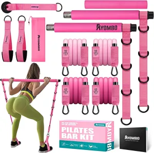 Pilates Bar Kit With Resistance Bands, Workout Equipment for Legs, Hip, Waist, Arm, Squats Exercise Equipment for Home Workouts, Adjustable 3-Section Bar Kit for Women & Men
