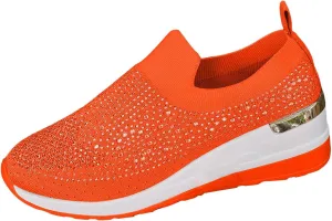 Platform Sneakers for Women Slip On,Breathable Mesh Casual Shoes Rhinestone Sparkly Shoes Wide Width Walking Shoes