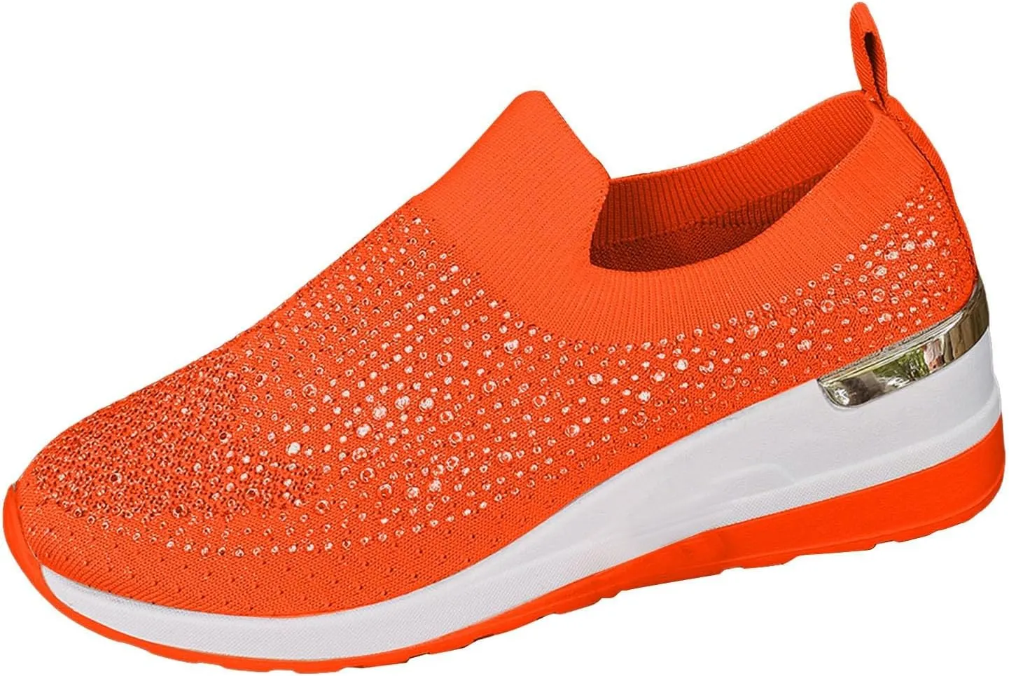 Platform Sneakers for Women Slip On,Breathable Mesh Casual Shoes Rhinestone Sparkly Shoes Wide Width Walking Shoes