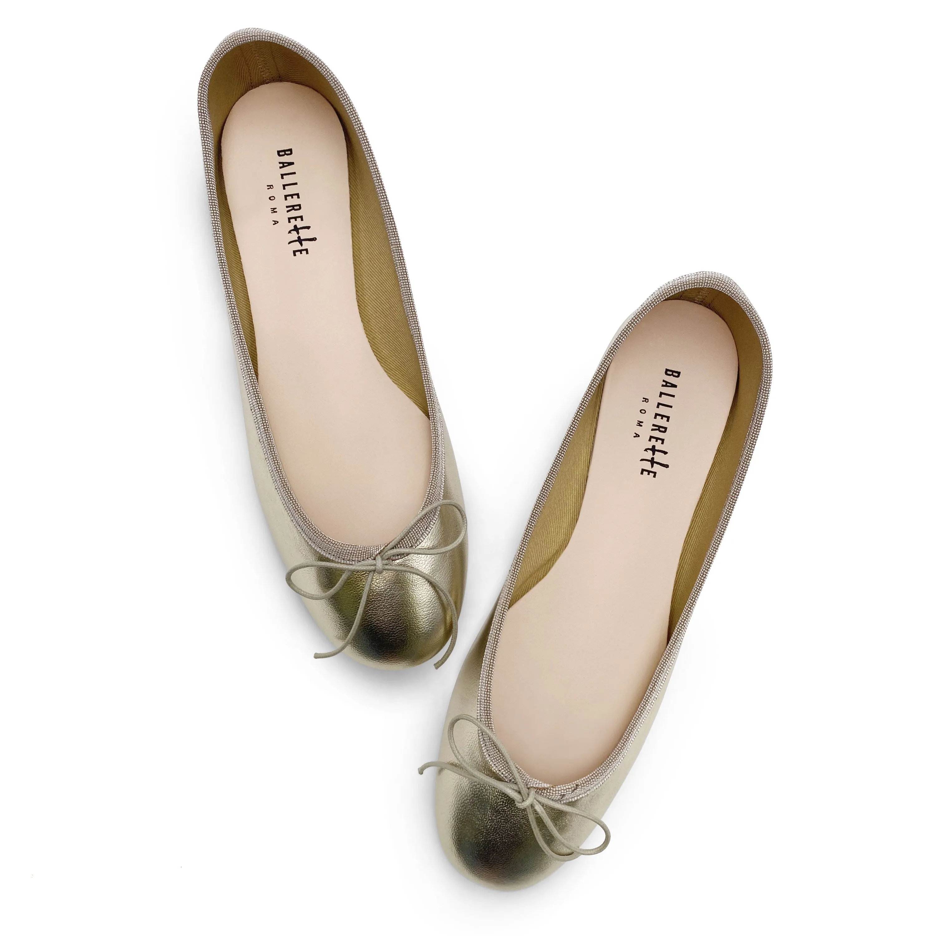 Platinum metallic leather ballet flats