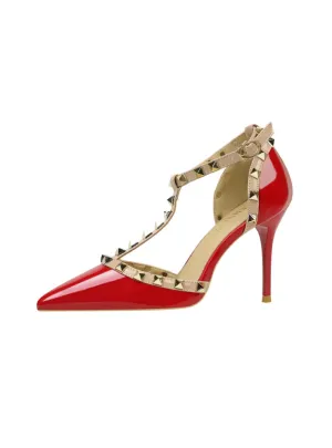 Pointed Rivet Hollow High Heels Sandal