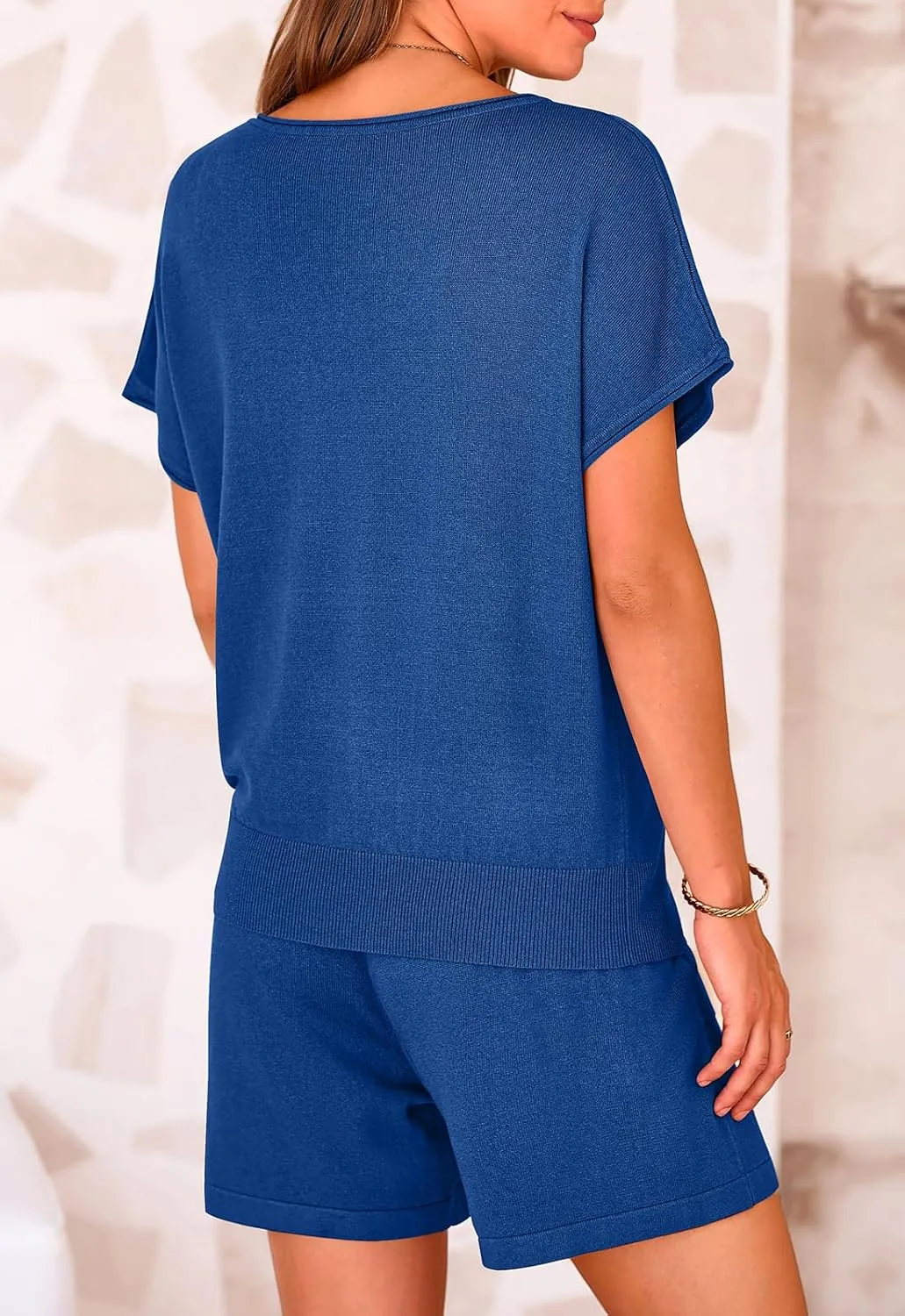 PRETTYGARDEN Two Piece Set For Women Summer Lounge Sets Shorts And Short Sleeve Tops Knitted Matching Travel Spring Outfits