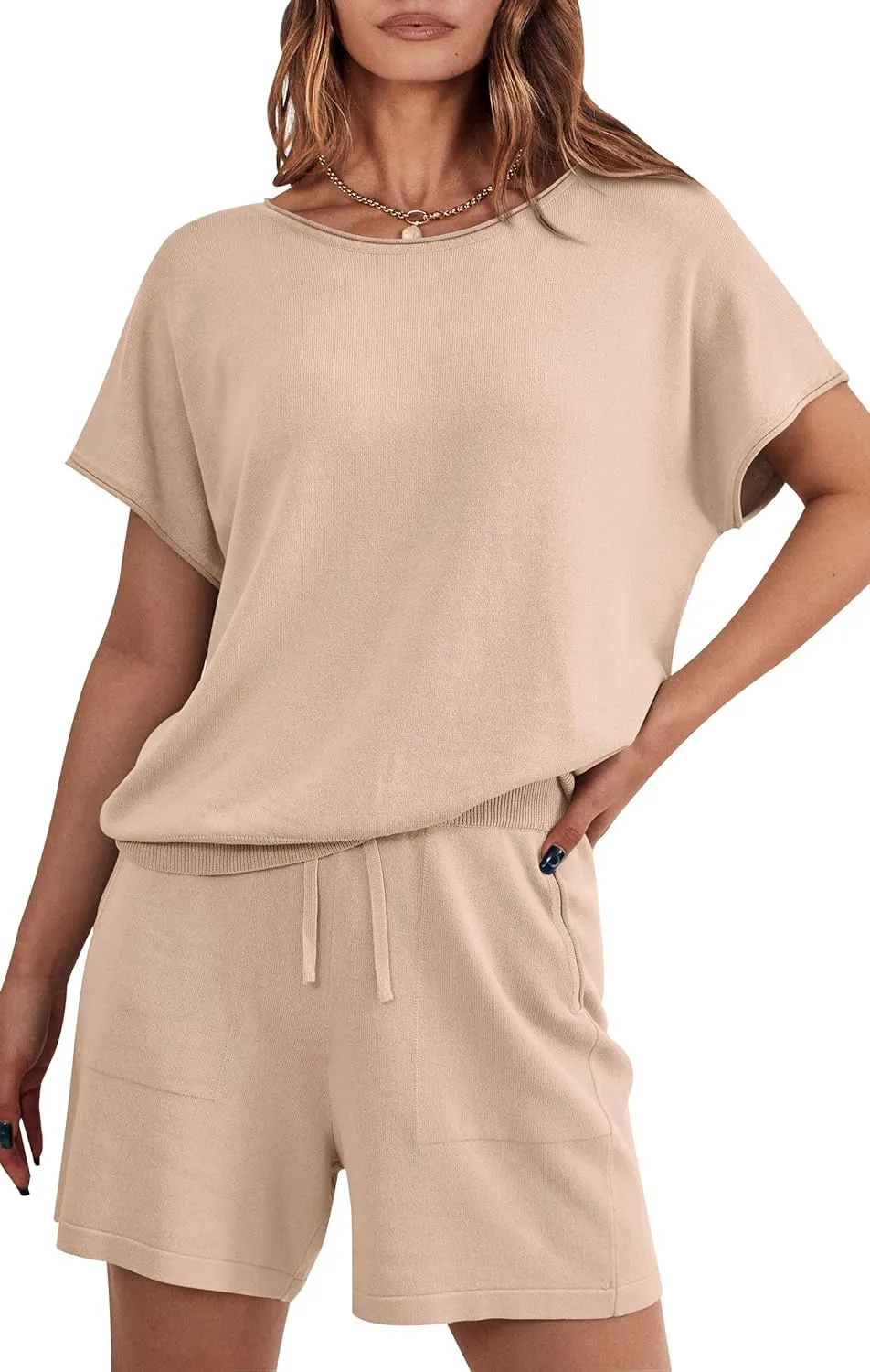 PRETTYGARDEN Two Piece Set For Women Summer Lounge Sets Shorts And Short Sleeve Tops Knitted Matching Travel Spring Outfits