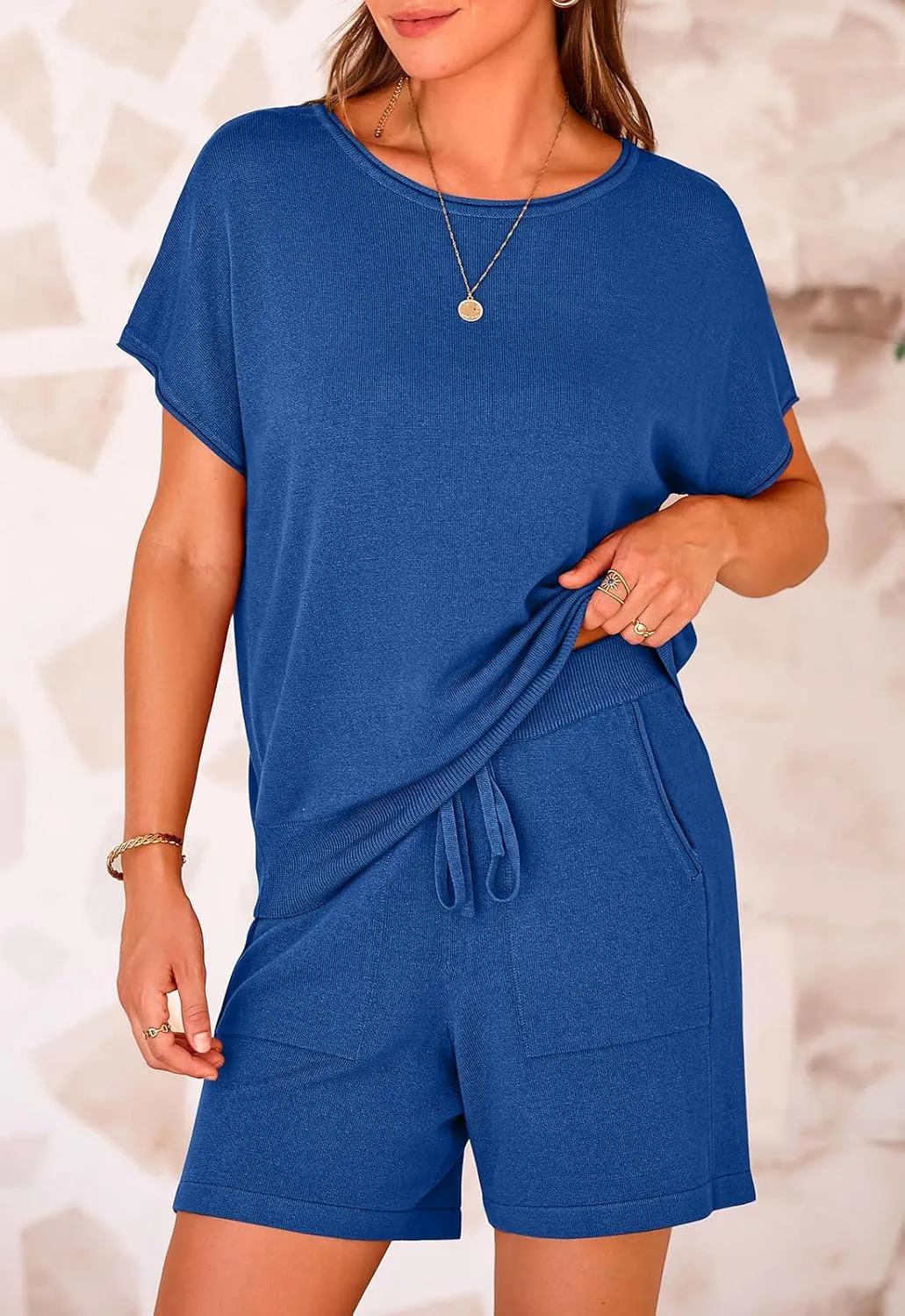 PRETTYGARDEN Two Piece Set For Women Summer Lounge Sets Shorts And Short Sleeve Tops Knitted Matching Travel Spring Outfits