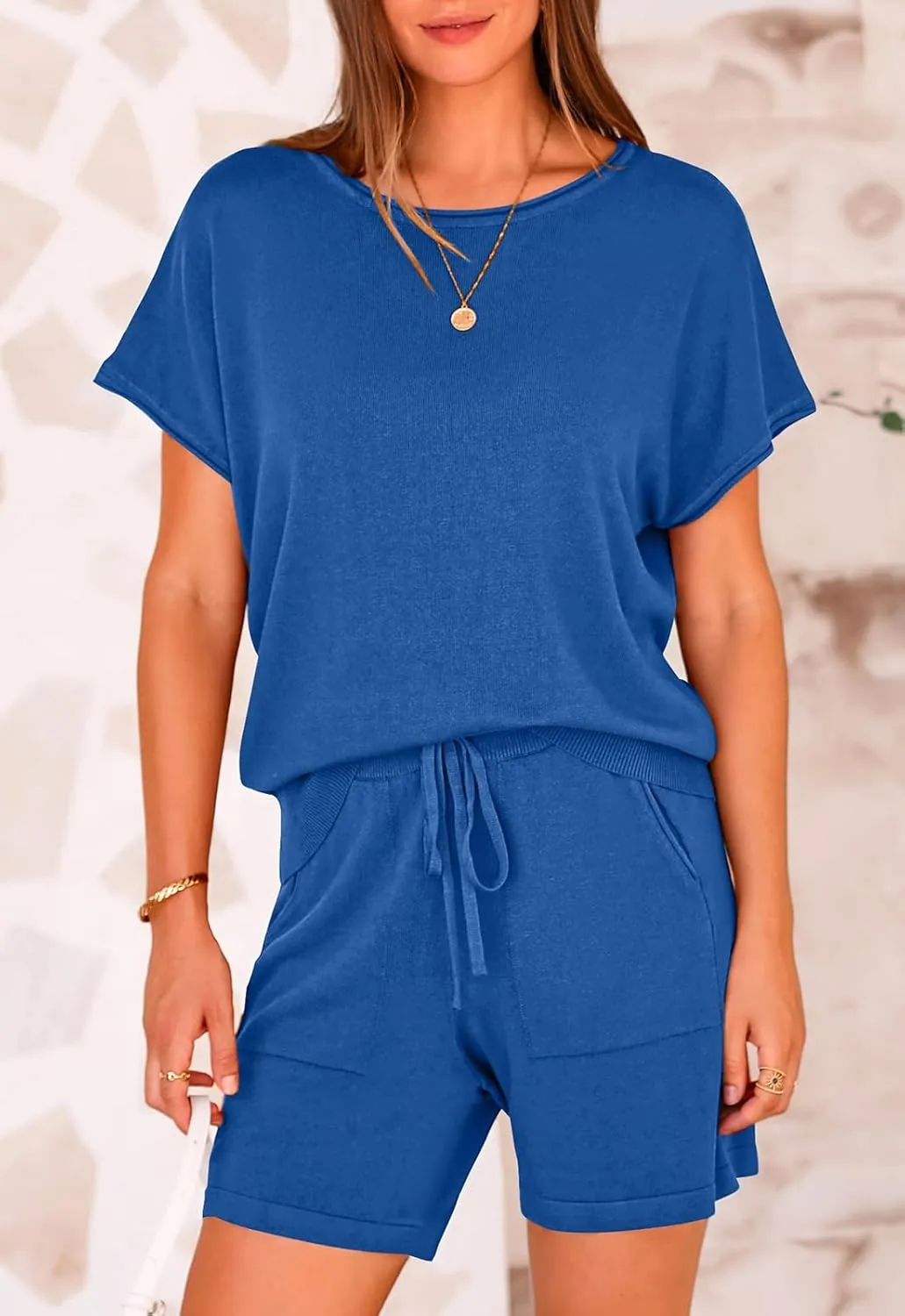 PRETTYGARDEN Two Piece Set For Women Summer Lounge Sets Shorts And Short Sleeve Tops Knitted Matching Travel Spring Outfits