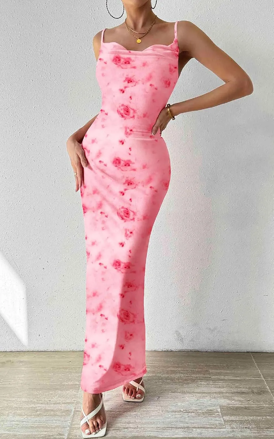 PRETTYGARDEN Women's 2025 Summer Floral Spaghetti Strap Maxi Dress Stretch Sexy Bodycon Dress Backless Slip Long Dresses