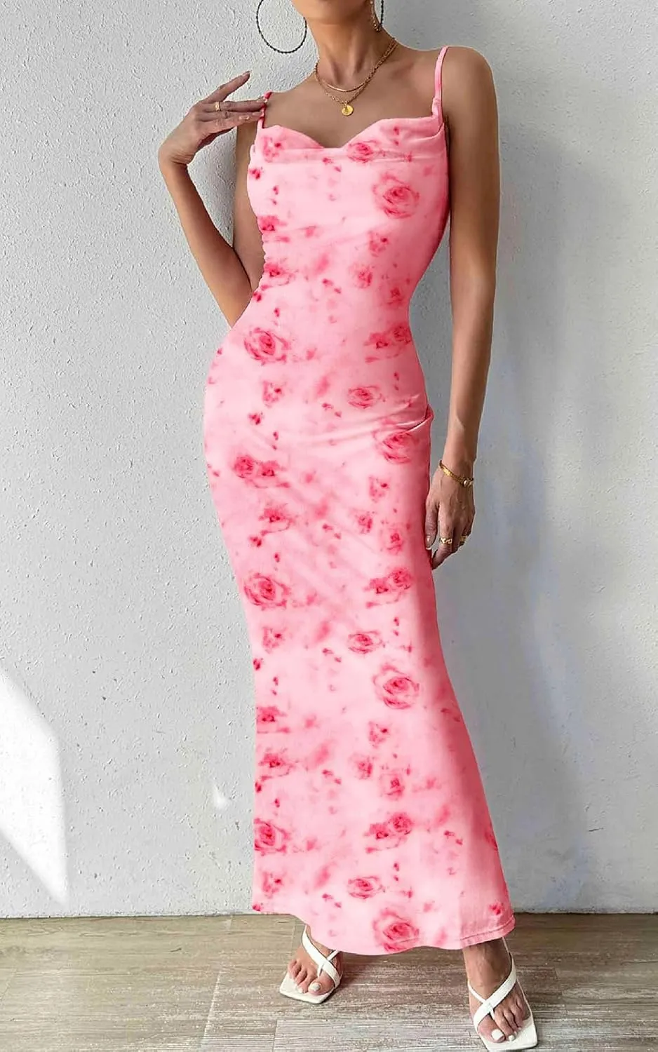 PRETTYGARDEN Women's 2025 Summer Floral Spaghetti Strap Maxi Dress Stretch Sexy Bodycon Dress Backless Slip Long Dresses