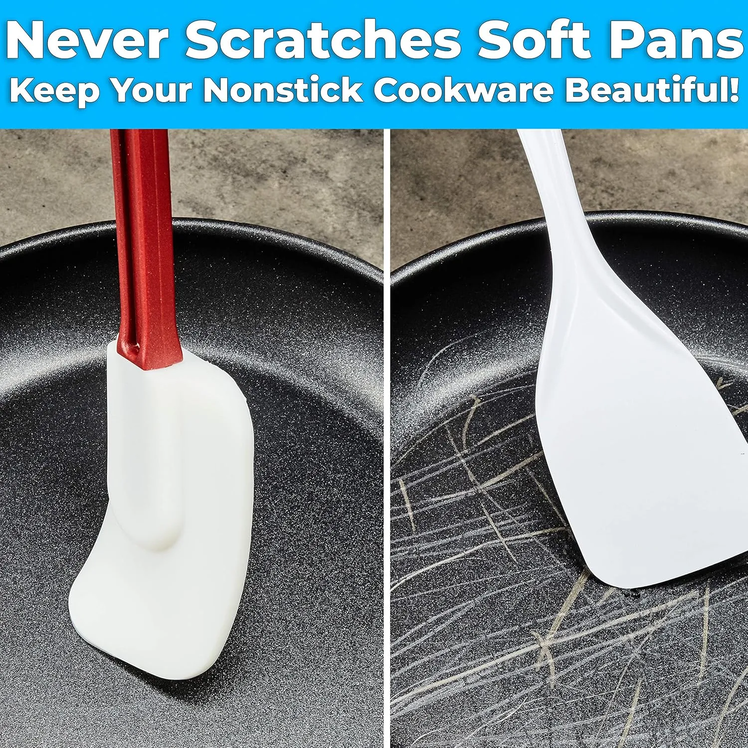 Pro Grade, Heavy Duty Spatula and Spoonula Combo Pk. Long, Heat Resistant 14" Silicone Scrapers Perfect for Nonstick Cookware. Best Non Scratch, Red and White Flat and Spoon Spatulas for Making Cake
