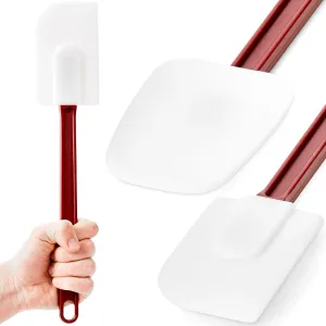 Pro Grade, Heavy Duty Spatula and Spoonula Combo Pk. Long, Heat Resistant 14" Silicone Scrapers Perfect for Nonstick Cookware. Best Non Scratch, Red and White Flat and Spoon Spatulas for Making Cake