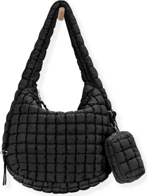 Puffer Tote Bag for Women Large Quilted Puffy Lightweight Carryall Crossbody Tote Bag for Women
