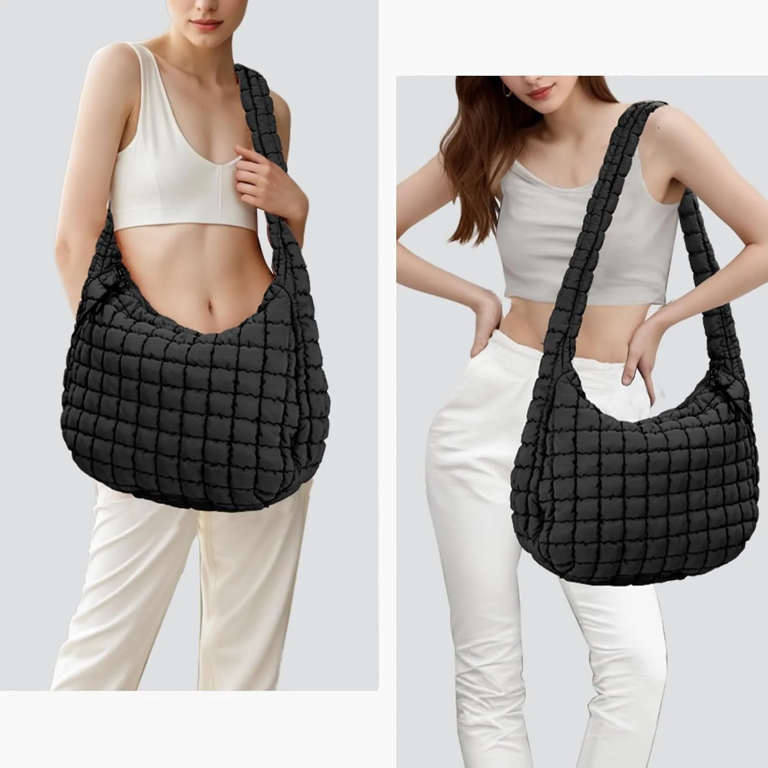 Puffer Tote Bag for Women Large Quilted Puffy Lightweight Carryall Crossbody Tote Bag for Women