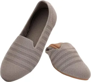 Puxowe Women's Knit Ballet Flats Slip-On Shoes with Low Wedge Sole - Comfortable Round Toe Shoes for Walking, Dress & Casual Outfits