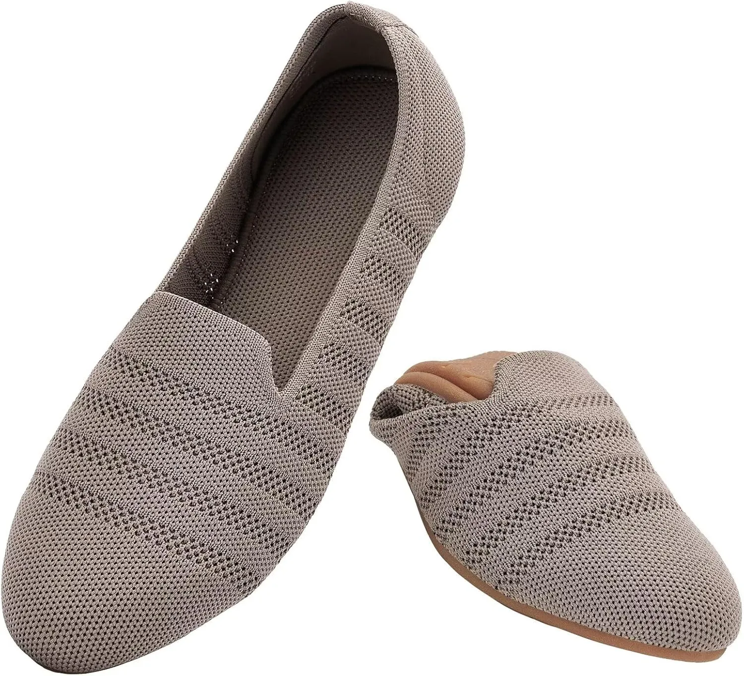 Puxowe Women's Knit Ballet Flats Slip-On Shoes with Low Wedge Sole - Comfortable Round Toe Shoes for Walking, Dress & Casual Outfits