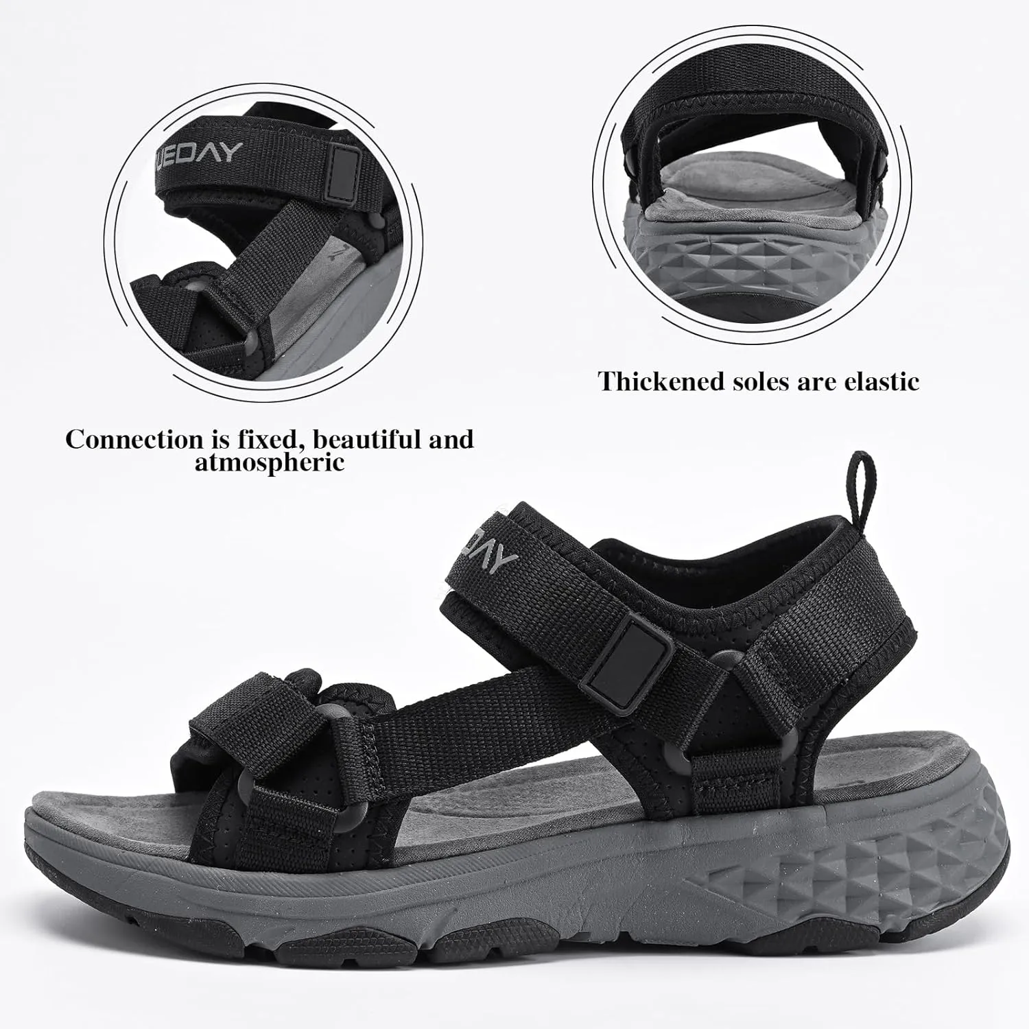 Queday Sport Sandals for Women Men Outdoor Hiking Sandals with Arch Support Comfortable Athletic Beach Sandals for Travel Walking Trekking Camping