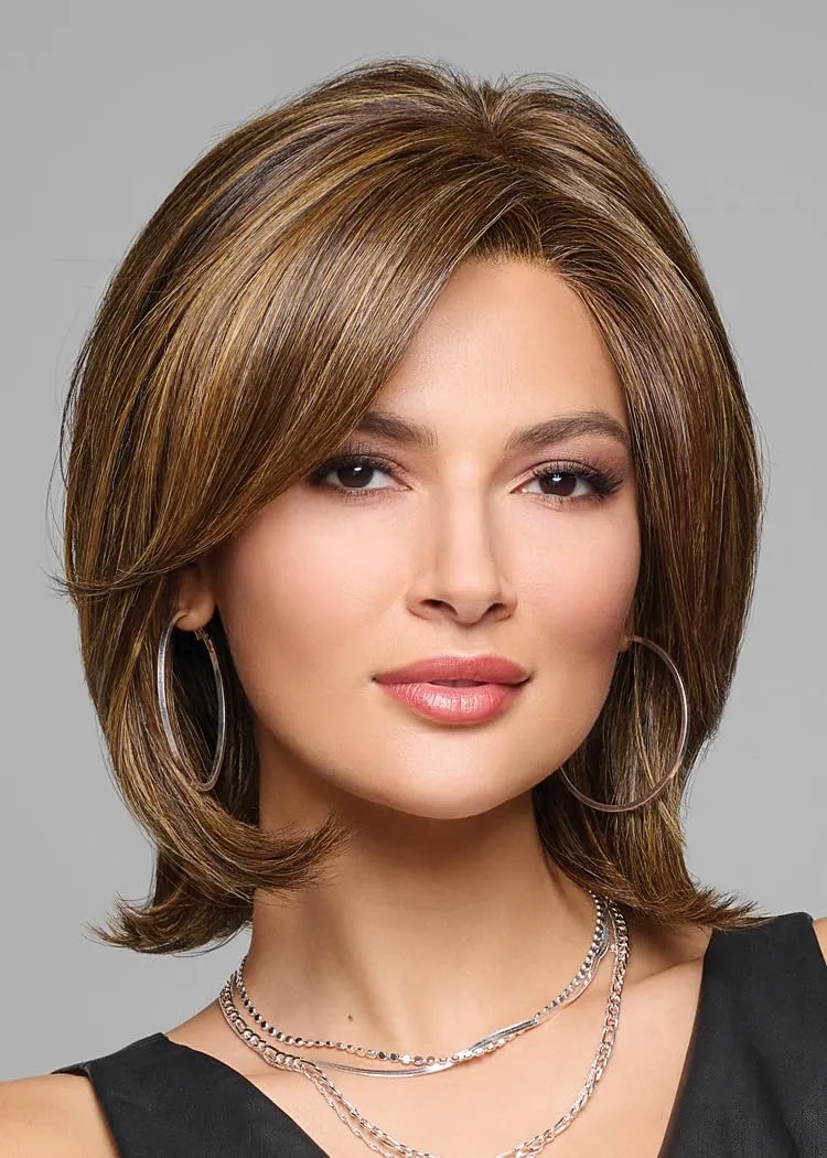Raquel Welch Take A Bow Chin Length Layered Wig With Hand Tied Base by Hairuwear, Petite Average Cap, RL10/22SS Iced Cappuccino