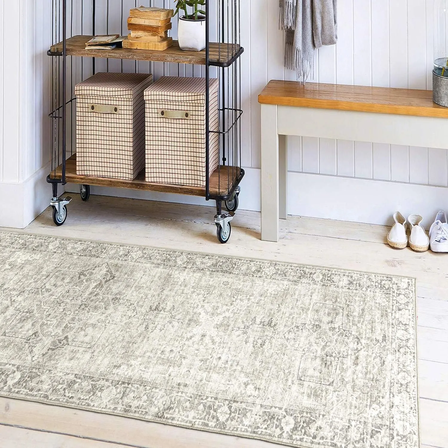 ReaLife Rugs Machine Washable Area Rug Runner - Living Room Bedroom Bathroom Kitchen Entryway Office - Padded Low Pile Stain Resistant Premium - Boho Farmhouse Vintage - Lyle - Beige Ivory 2'6" x 10'