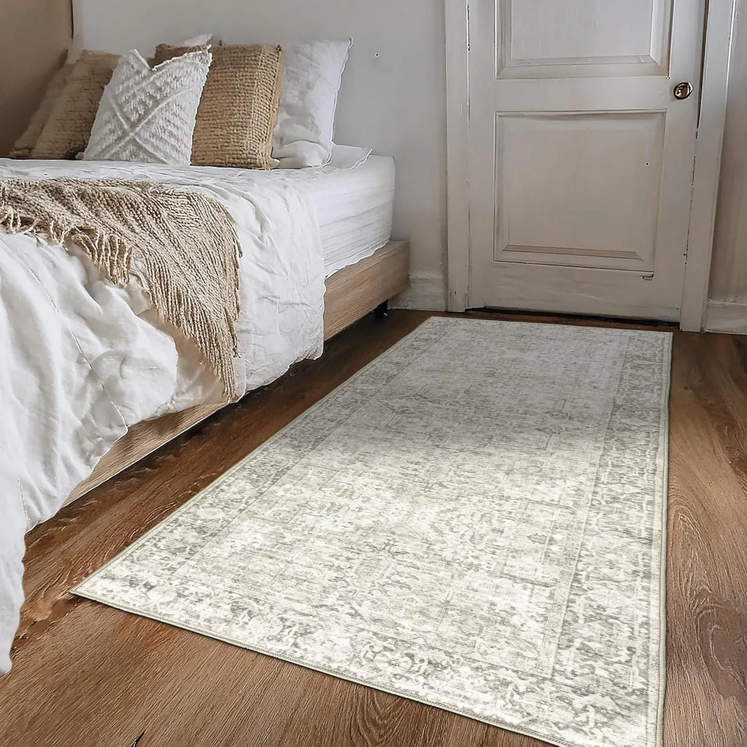 ReaLife Rugs Machine Washable Area Rug Runner - Living Room Bedroom Bathroom Kitchen Entryway Office - Padded Low Pile Stain Resistant Premium - Boho Farmhouse Vintage - Lyle - Beige Ivory 2'6" x 10'