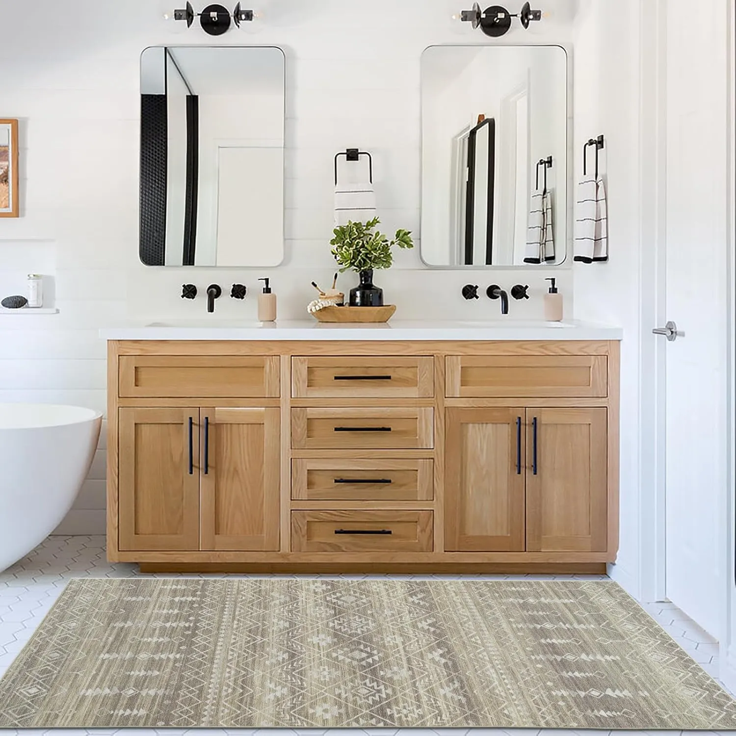 ReaLife Rugs Machine Washable Area Rug Runner - Living Room Bedroom Bathroom Kitchen Entryway Office - Padded Low Pile Stain Resistant Premium - Geometric Moroccan Tribal - Beau - Beige 2'6" x 6'