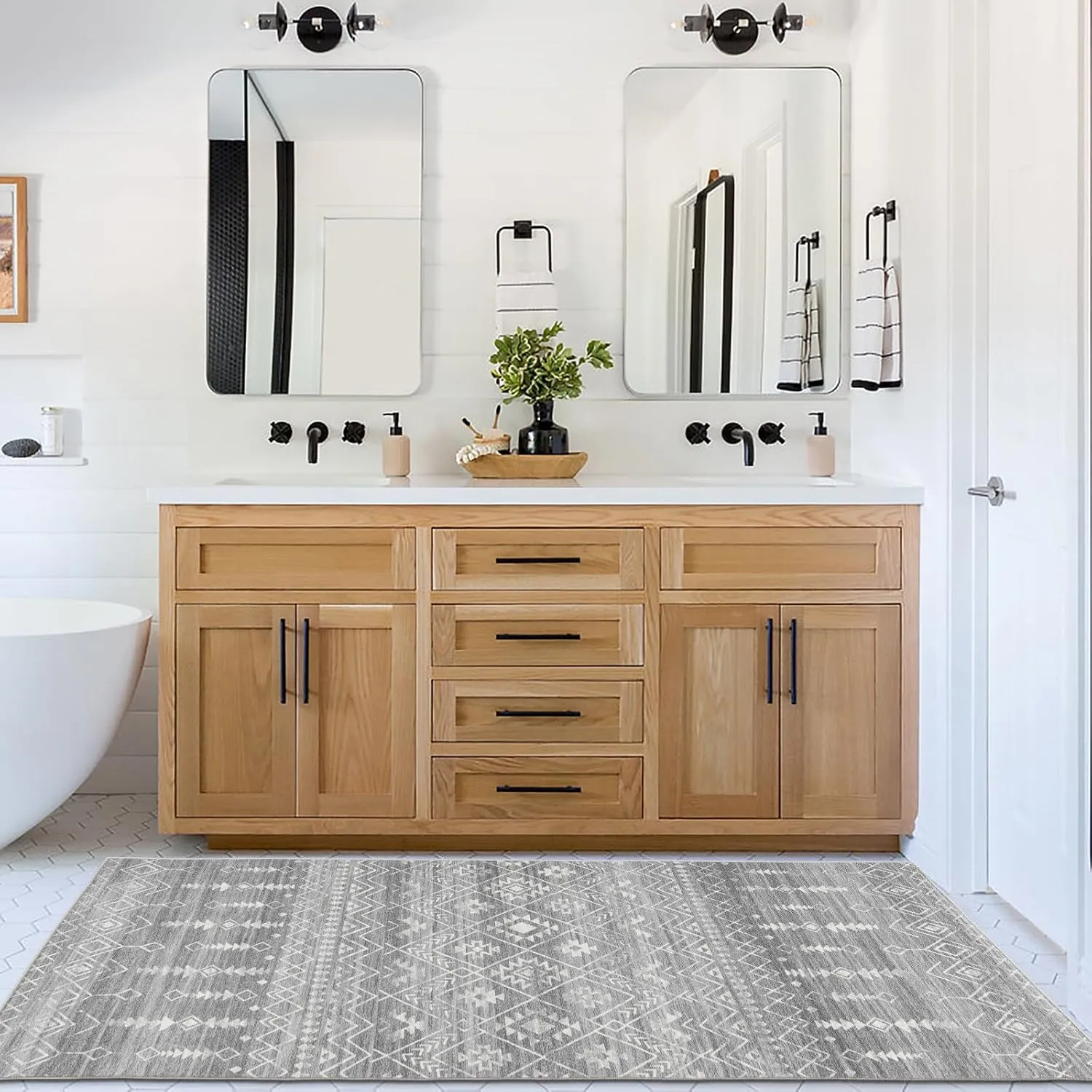 ReaLife Rugs Machine Washable Area Rug Runner - Living Room Bedroom Bathroom Kitchen Entryway Office - Padded Low Pile Stain Resistant Premium - Geometric Moroccan Tribal - Beau - Gray 2'6" x 6'