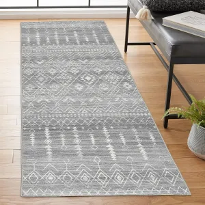 ReaLife Rugs Machine Washable Area Rug Runner - Living Room Bedroom Bathroom Kitchen Entryway Office - Padded Low Pile Stain Resistant Premium - Geometric Moroccan Tribal - Beau - Gray 2'6" x 6'