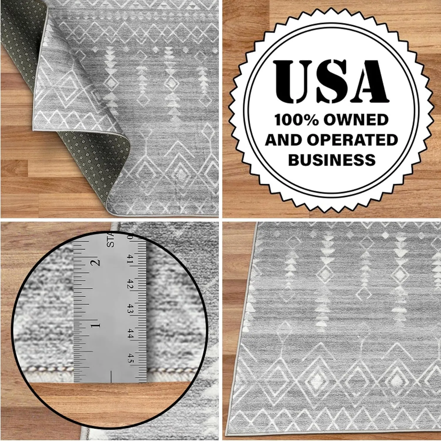 ReaLife Rugs Machine Washable Area Rug Runner - Living Room Bedroom Bathroom Kitchen Entryway Office - Padded Low Pile Stain Resistant Premium - Geometric Moroccan Tribal - Beau - Gray 2'6" x 6'