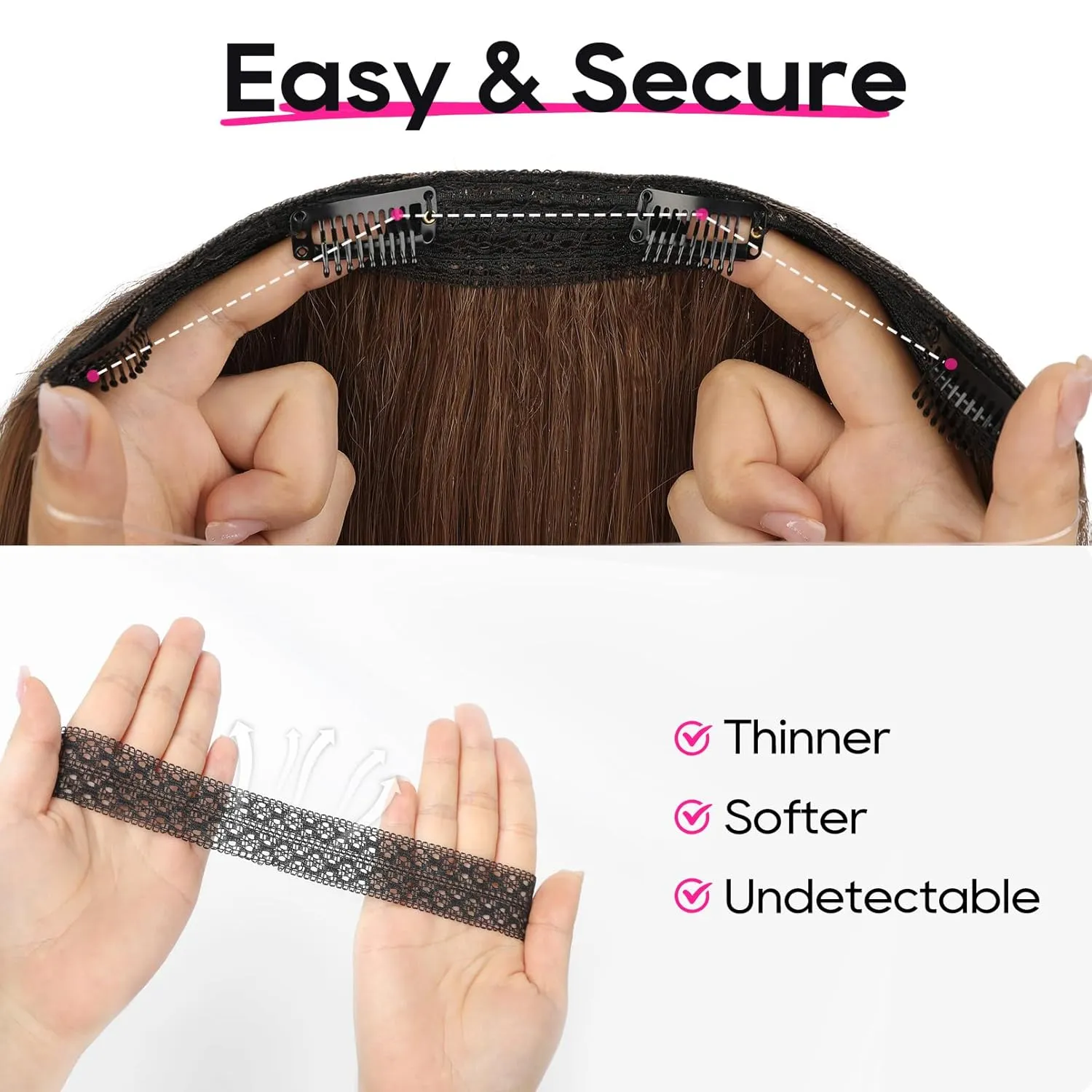 REECHO 12" Invisible Wire Hair Extensions with Thinner Softer Lace Weft Adjustable Size Removable Secure Clips in Short Straight Secret Hairpiece for Women - Ash Brown with Platinum Blonde Highlights
