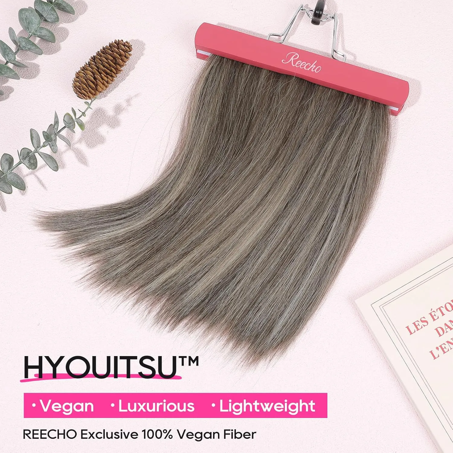 REECHO 12" Invisible Wire Hair Extensions with Thinner Softer Lace Weft Adjustable Size Removable Secure Clips in Short Straight Secret Hairpiece for Women - Ash Brown with Platinum Blonde Highlights