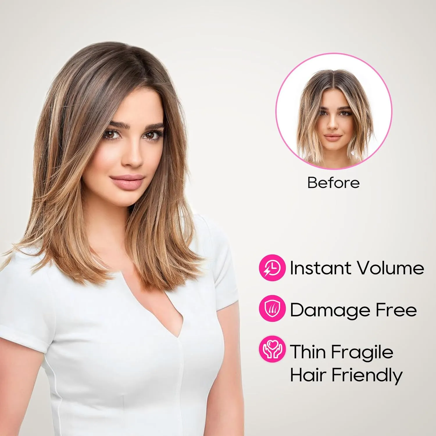 REECHO 12" Invisible Wire Hair Extensions with Thinner Softer Lace Weft Adjustable Size Removable Secure Clips in Short Straight Secret Hairpiece for Women - Ash Brown with Platinum Blonde Highlights