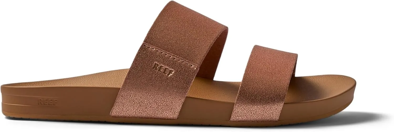 Reef Women's Cushion Vista Fashion Slide Sandal, Vegan Leather Strap, Soft Footbed