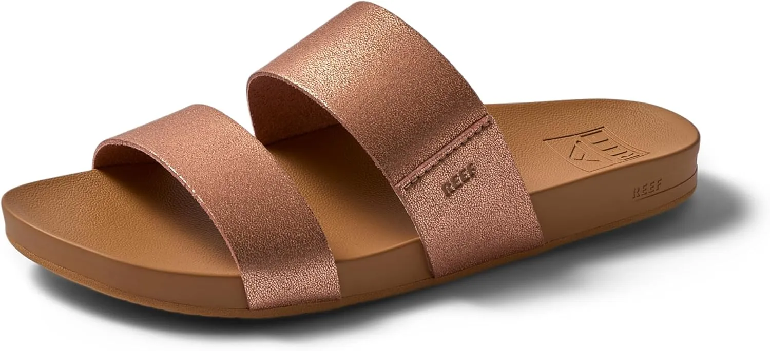 Reef Women's Cushion Vista Fashion Slide Sandal, Vegan Leather Strap, Soft Footbed
