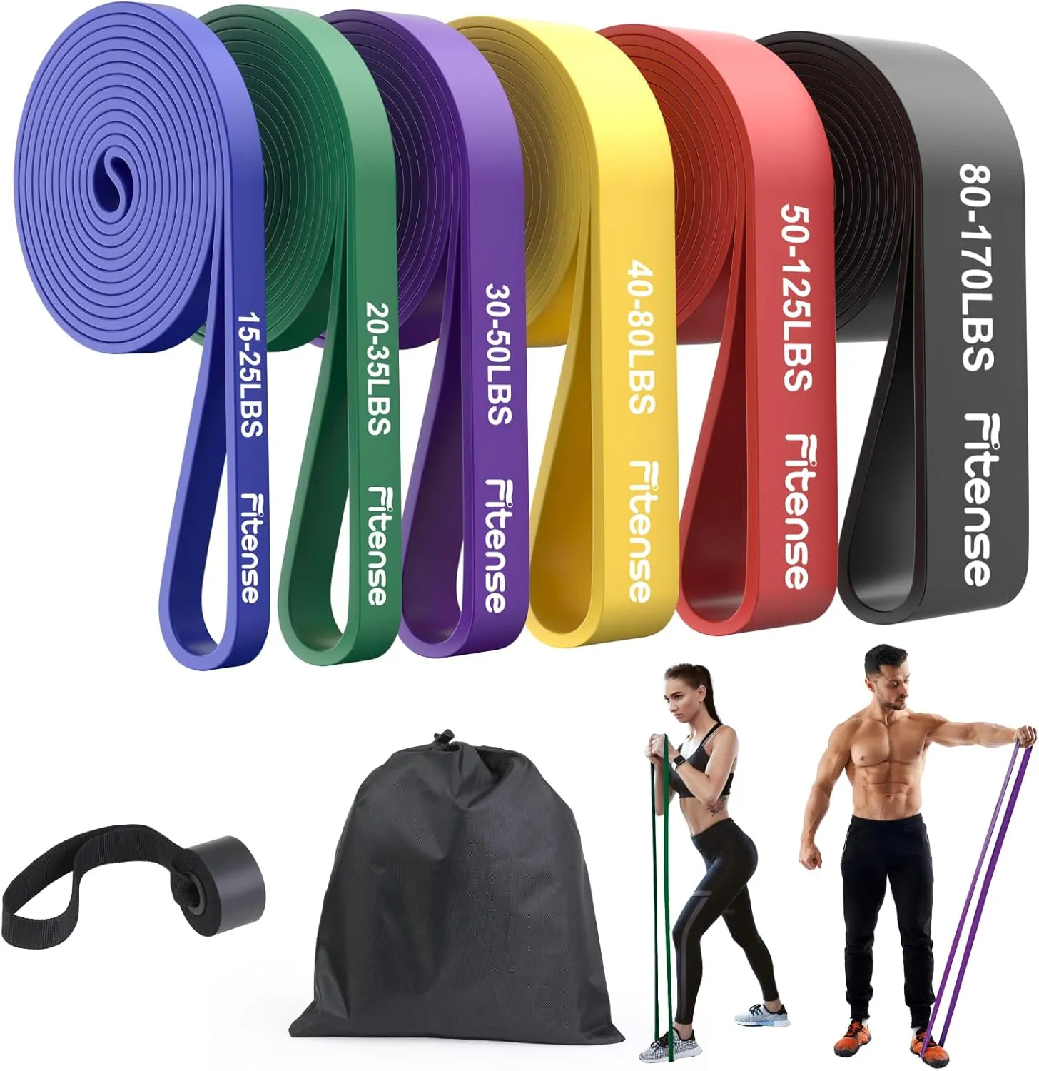 Resistance Bands Set - Pull Up Bands for Men Women, Exercise Bands Resistance with Door Anchor, Training Poster & Pouch for Body Stretching, Pull Up Assist