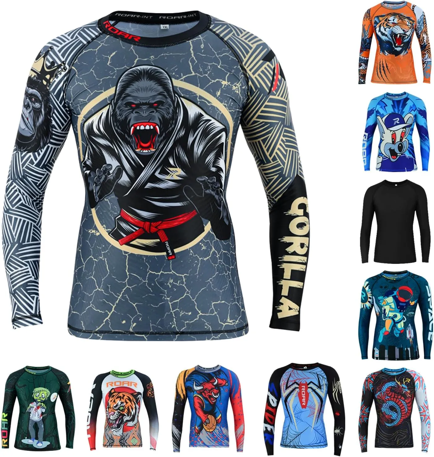 Roar BJJ Kid's MMA Rash Guard Training No-Gi and Gi Jiu Jitsu Rashguard MMA Grappling Compression Shirts Wrestling
