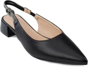 Room of Fashion Women's Pointed Toe Slingback Low Block Heel Mule Pumps (Black, Size 7)