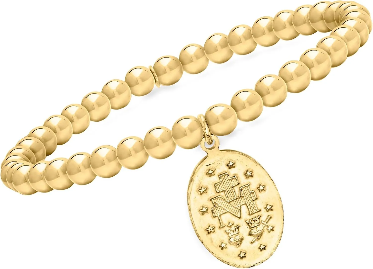 Ross-Simons Italian 18kt Gold Over Sterling Miraculous Medal Bead Stretch Bracelet