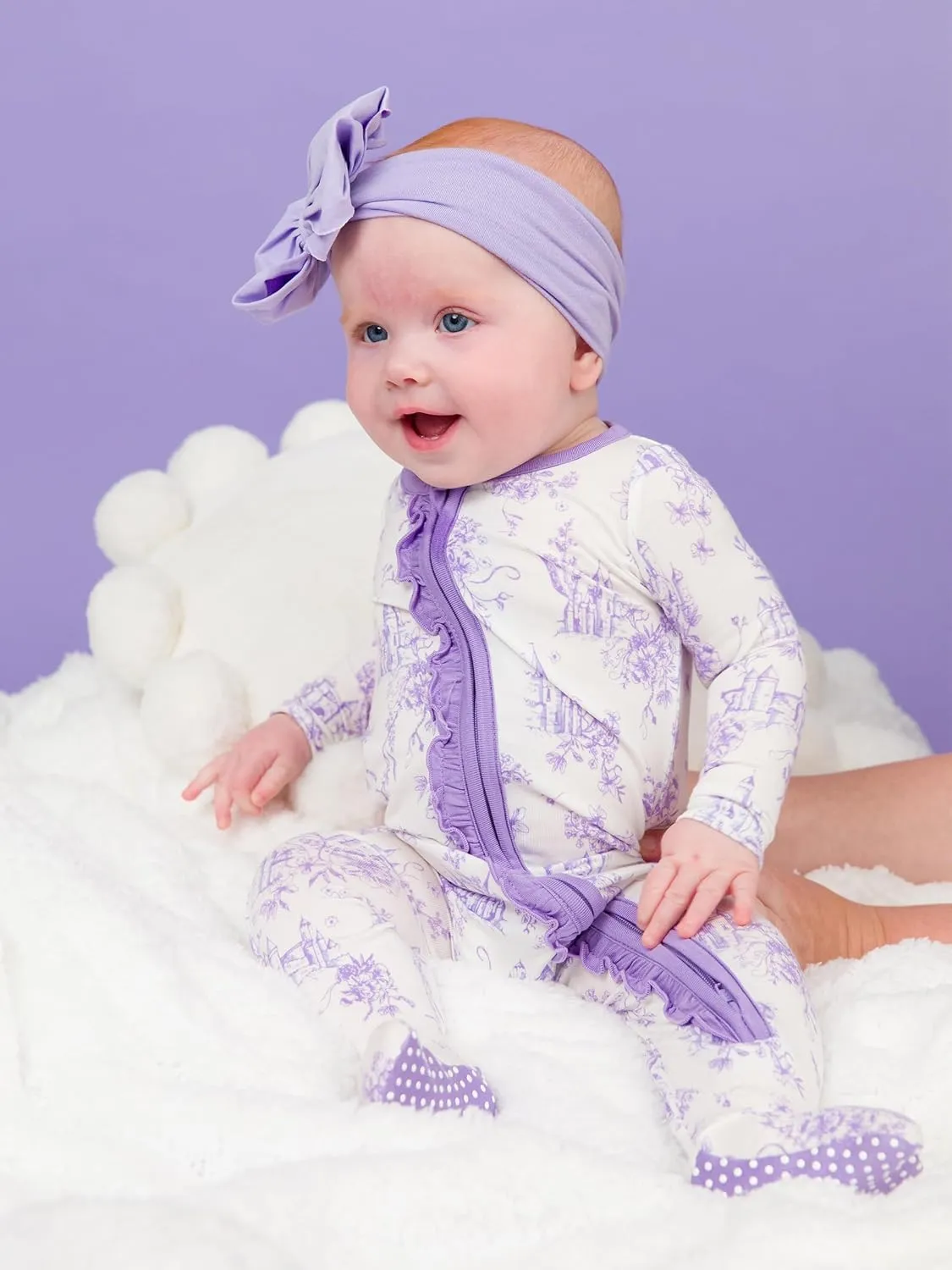 RuffleButts SoftSnooze™ Viscose from Bamboo Baby Girls Ruffle One Piece Footie Pajamas