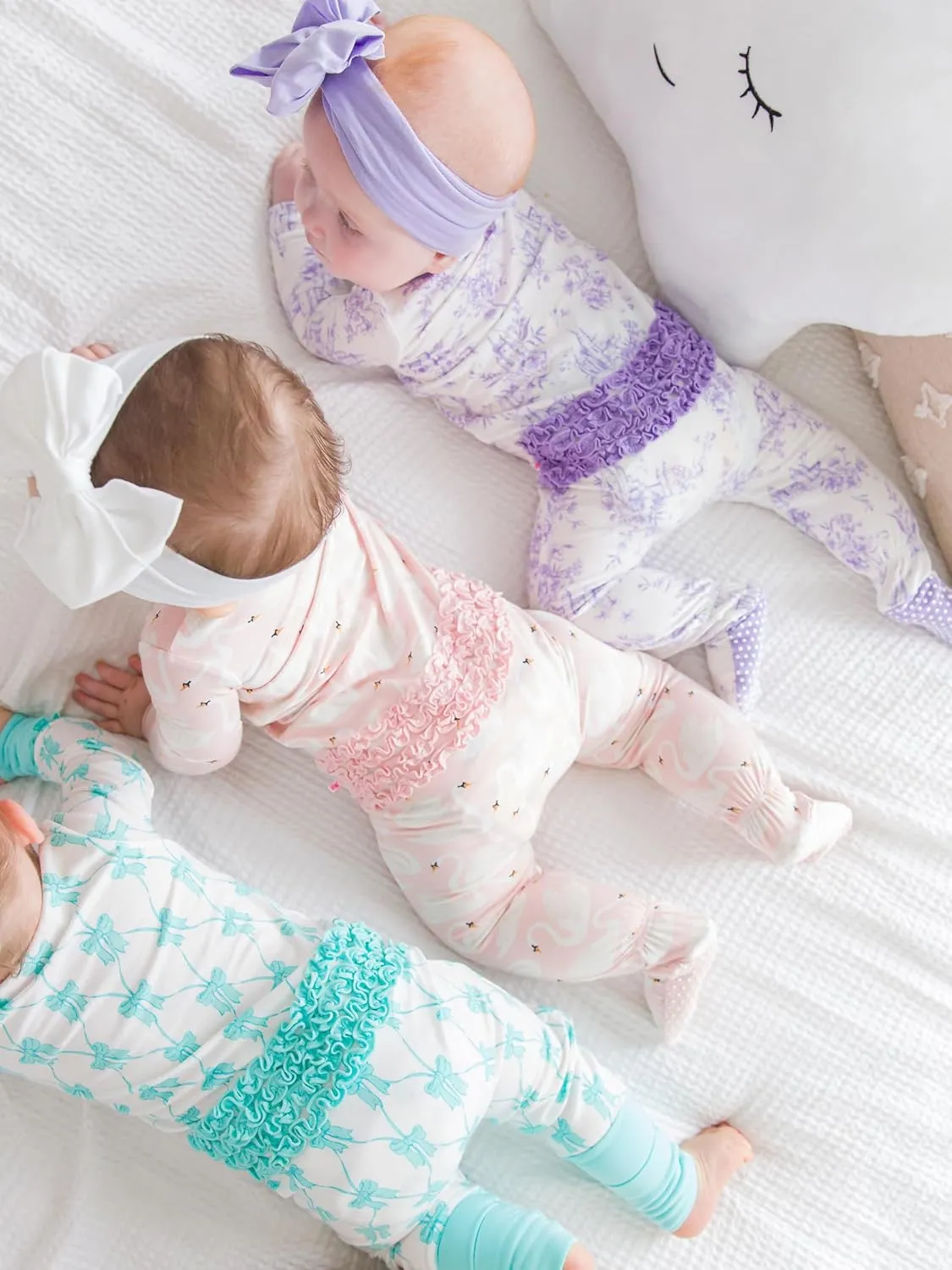 RuffleButts SoftSnooze™ Viscose from Bamboo Baby Girls Ruffle One Piece Footie Pajamas