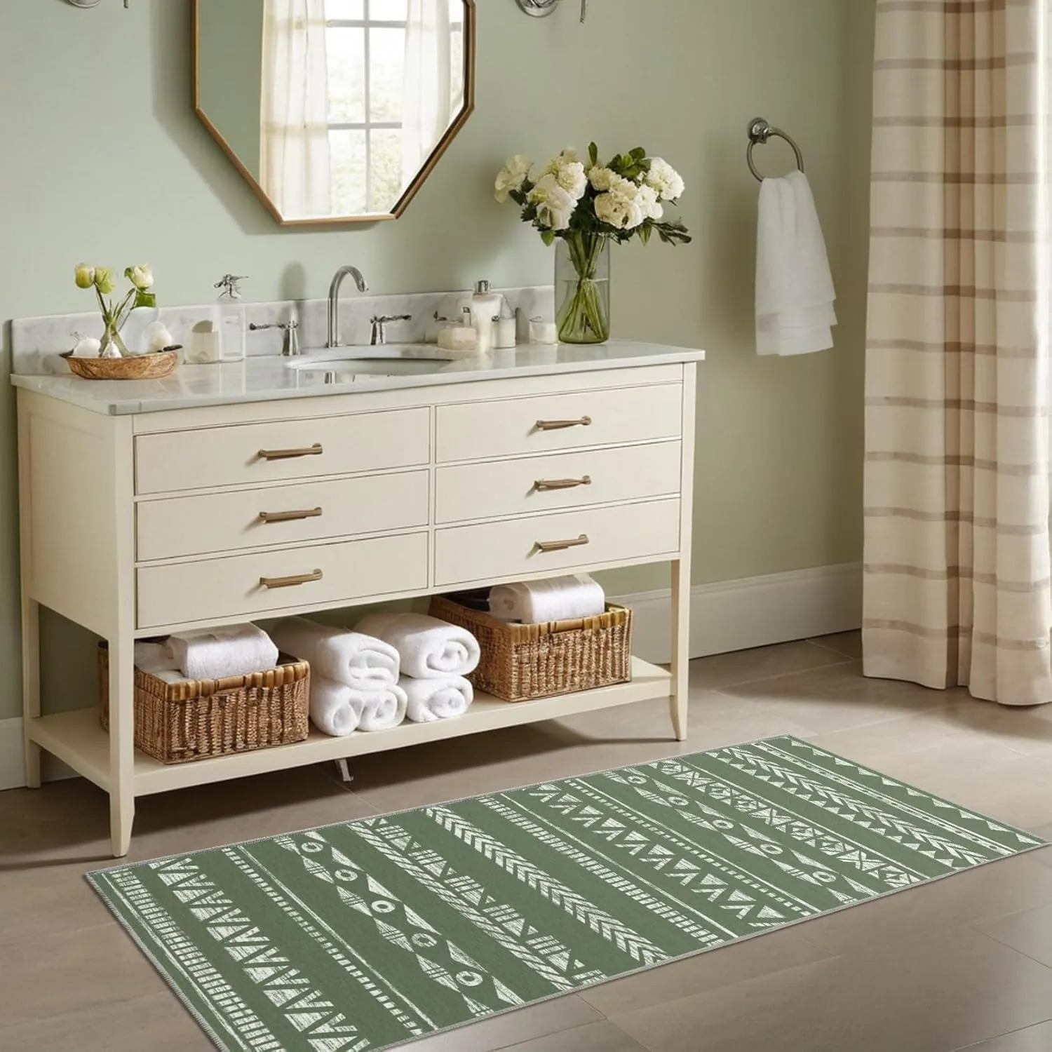 Runners for Hallways Kitchen Runner Rug Non Slip 2x6 Washable Runner Rugs Tear and Stain Resistance, Hand Woven Style Thin Runners for Hallways, Kitchen, Laundry, Bedroom, Bathroom- Green