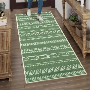 Runners for Hallways Kitchen Runner Rug Non Slip 2x6 Washable Runner Rugs Tear and Stain Resistance, Hand Woven Style Thin Runners for Hallways, Kitchen, Laundry, Bedroom, Bathroom- Green
