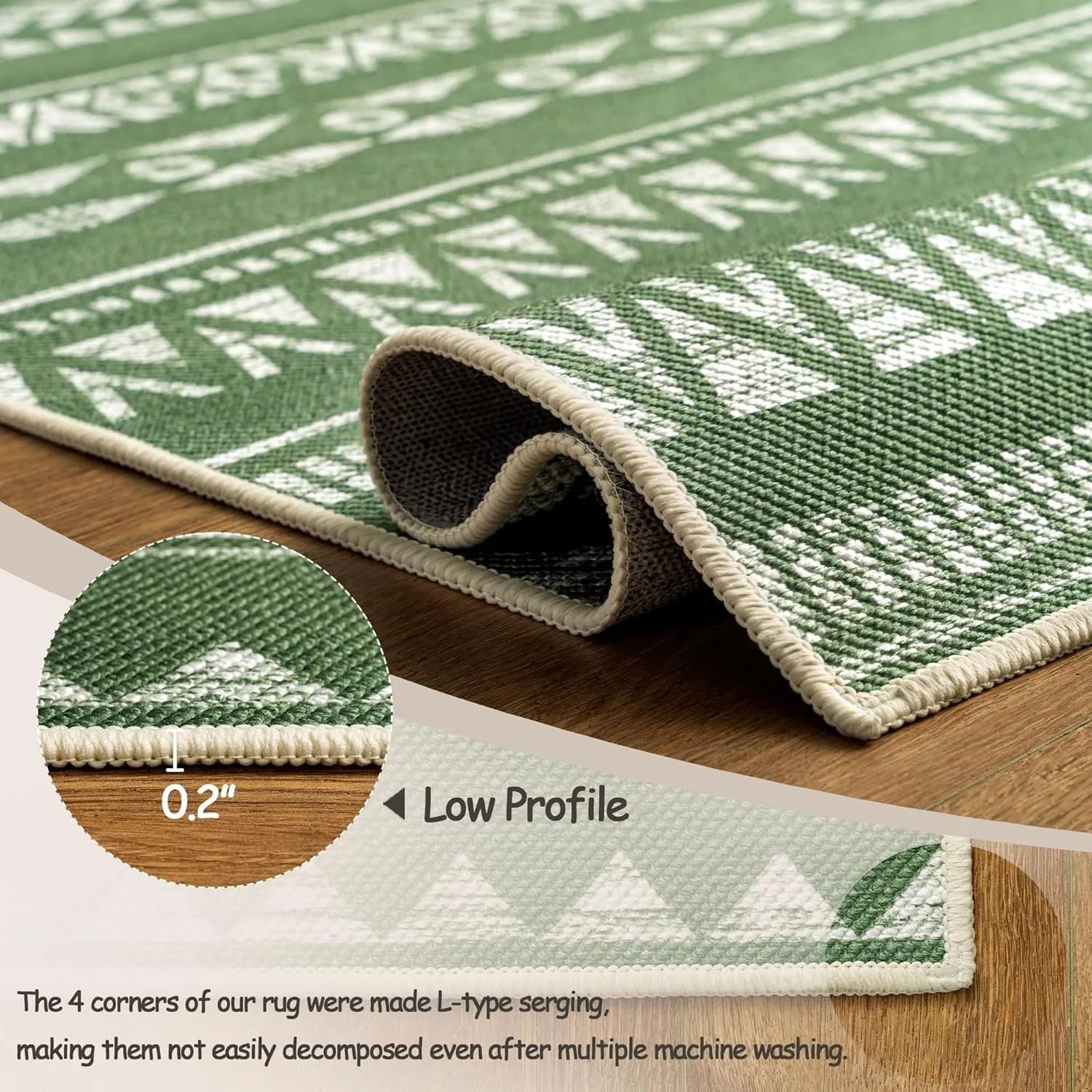 Runners for Hallways Kitchen Runner Rug Non Slip 2x6 Washable Runner Rugs Tear and Stain Resistance, Hand Woven Style Thin Runners for Hallways, Kitchen, Laundry, Bedroom, Bathroom- Green