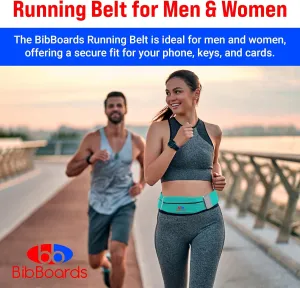 Running Belt, Turquoise | No-Bounce, Water & Sweat-Resistant Fanny Pack for Phone, Keys, Cards | Adjustable Waist 38”-48” | Lightweight for Running, Cycling, Hiking, Marathons and Races