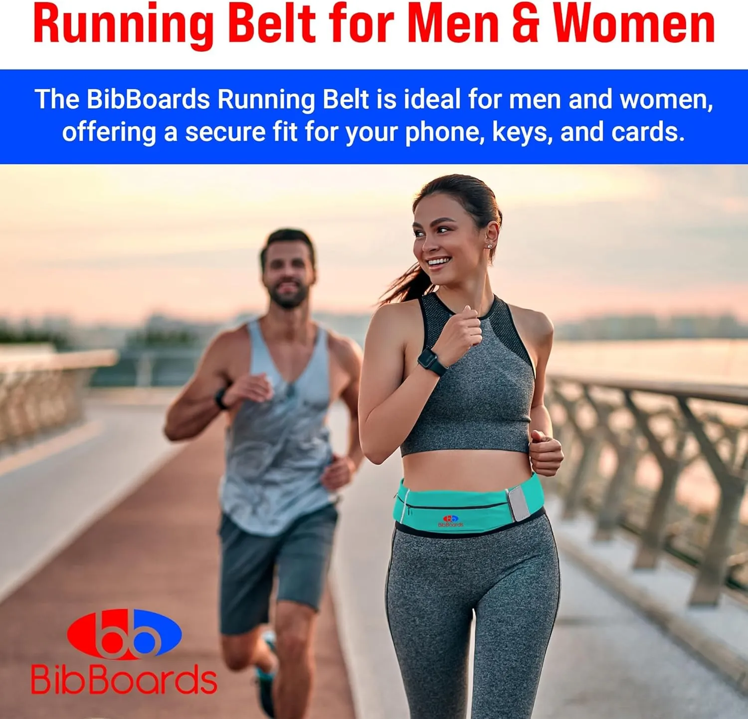 Running Belt, Turquoise | No-Bounce, Water & Sweat-Resistant Fanny Pack for Phone, Keys, Cards | Adjustable Waist 38”-48” | Lightweight for Running, Cycling, Hiking, Marathons and Races