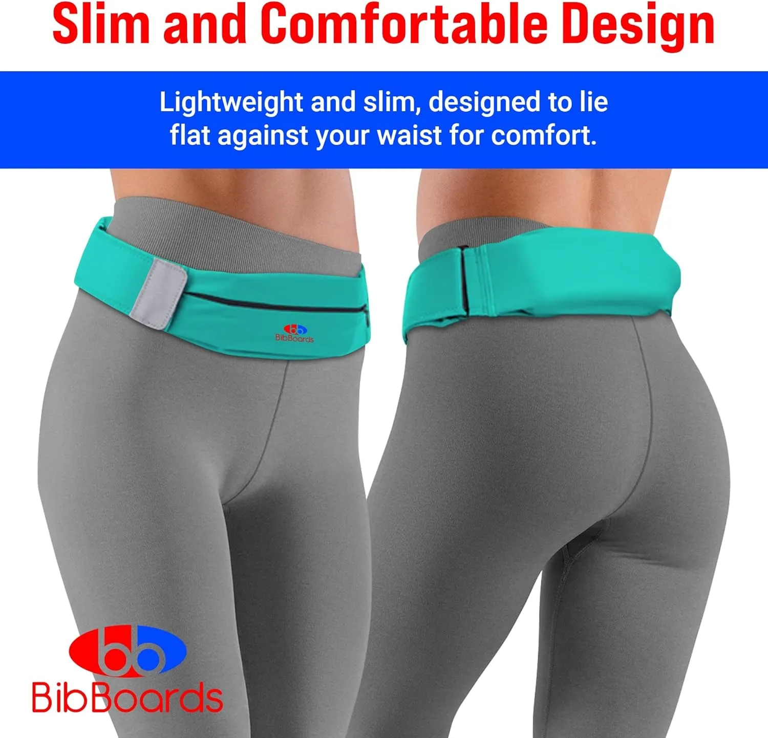 Running Belt, Turquoise | No-Bounce, Water & Sweat-Resistant Fanny Pack for Phone, Keys, Cards | Adjustable Waist 38”-48” | Lightweight for Running, Cycling, Hiking, Marathons and Races