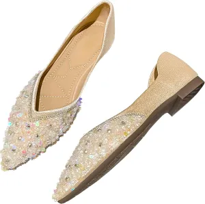 SAILING LU Sparkly Dressy Flats for Women Pointed Toe Crystals Bridal Wedding Shoes Bow-Knot Comfortable Loafers Slip-ons Black Nude